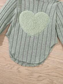 2 pezzi Set casual di moda per bambine, composto da felpa con cappuccio ricamata a cuori a righe e leggings, per l'autunno