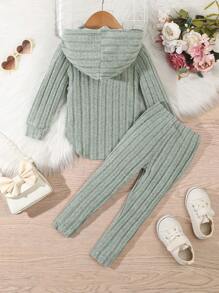 2 pezzi Set casual di moda per bambine, composto da felpa con cappuccio ricamata a cuori a righe e leggings, per l'autunno