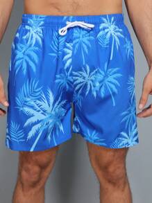Short de praia masculinas estampadas coloridas moda com cordao com bolso - Azul - Visão 1