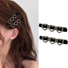 2 chiếc/bộ kẹp tóc đính đá ngôi sao nhung Pháp tinh tế, kẹp tóc thiết kế hình trái tim thanh lịch sang trọng, thích hợp để tạo kiểu và đi chơi hàng ngày - Nhiều màu - Xem 9