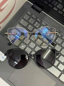 Women's 2 In 1 Clip-On Cat Eye Glasses Frame With Shiny Leg Modern 10169 - Màu xanh lam - Xem 2