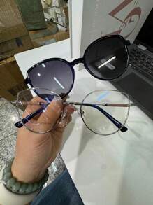 Women's 2 In 1 Clip-On Cat Eye Glasses Frame With Shiny Leg Modern 10169 - Màu xanh lam - Xem 7
