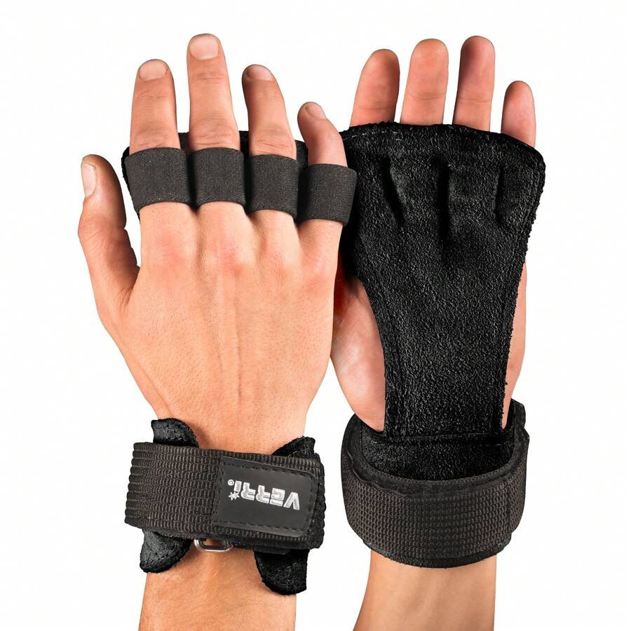 Calleras Gym Verri de carnaza de Res en color Negro con Strap para Levantamiento de Pesas, Crossfit, rutinas, Entrenamiento en Gimnasio - Negro - Ver 1