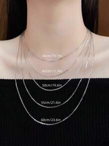 1pc S925 Sterling Silver Chain Necklace - Elegant Minimalist Design, No Plating, Solid 925 Silver, Collarbune Length, Suitable For Daily And Gifting Occasions, High-End Classic Chain Necklace - No Pendant O-Shape Chain Sweater Length Jewelry