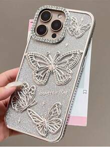 Animal High-End New Gradient Glitter Electroplated 3D Rhinestone Lens Butterfly Full Protective Anti-Fall Phone Case, Compatible With IPhone16 Pro Max