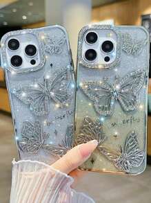Animal High-End New Gradient Glitter Electroplated 3D Rhinestone Lens Butterfly Full Protective Anti-Fall Phone Case, Compatible With IPhone16 Pro Max