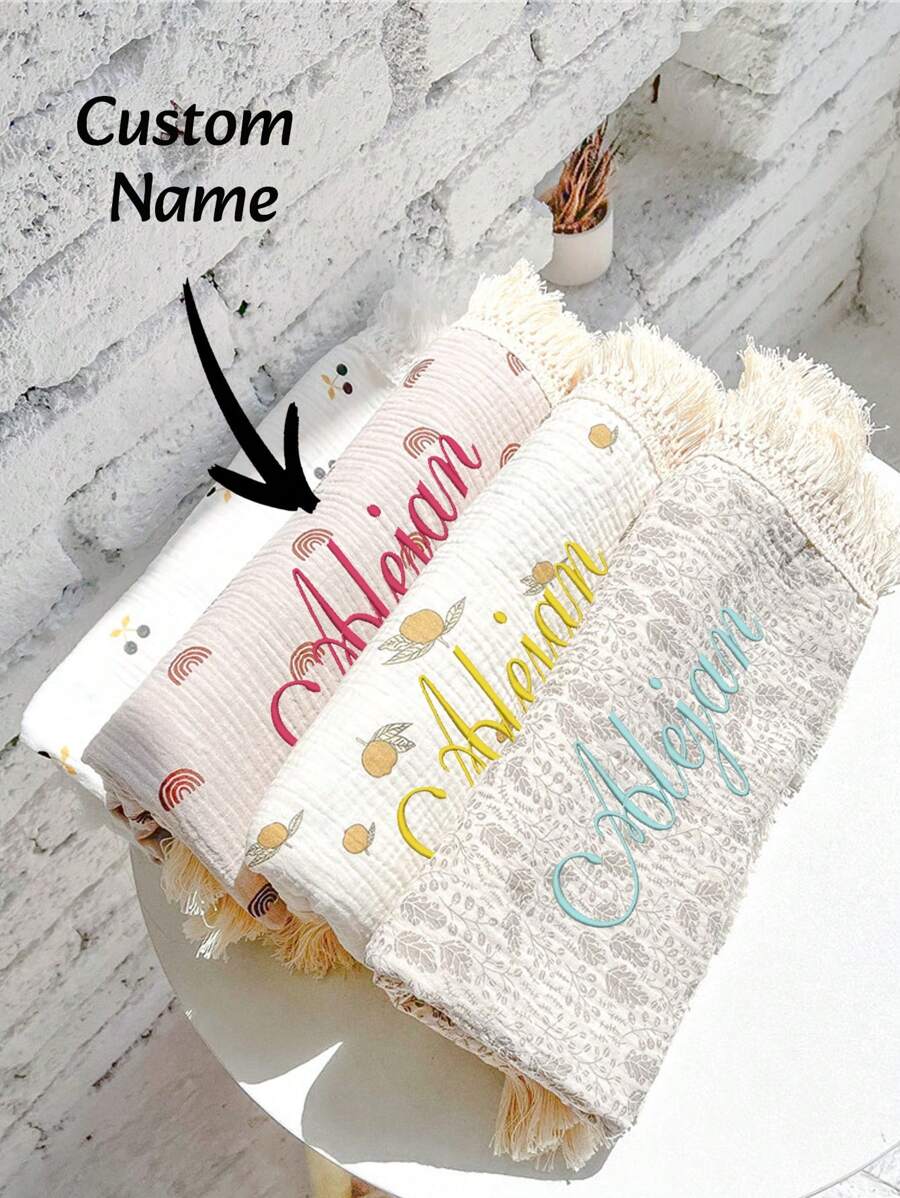 Presente de Bordado, Cobertor com Borlas Personalizado 120x100, Cobertor Bordado, Cobertor Macio, Presente de Natal, Cobertor com Decoração de Borlas na Borda, Cobertor de Recepção