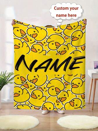 1pc Customizable Yellow Duck Name Blanket - Soft & Warm Flannel For Couch, Bed, Travel, Camping | Personalized Gift For Friends & Family,Christmas Blanket Gifts - Digital Print Comfort Breathable All-Season Multipurpose Office Dorm Nap Travel Camping Blanket Washable Cute Custom,Unique,Personalized Ideal Gifts For Family,Ideal Gifts For Friends Son,Daughter,Friends,Family Sofa,Bed,Car,Tea Room,Bedroom,Living Room,Bathroom,Dining Room,Durable,Breathable,Lightweight,Washable,Funny,Cute,Love,Soft,Comfortable,Elegant,Simple,Custom,Personalized,Unique,Ideal Gifts For Him,Ideal Gifts For Her,Him,Her,Boyfriend,Girlfriend,Dad,Mom,Family,Friends,For Anniversaries,For Mother's Day,For Birthdays,For Valentine's Day,For Graduation,For Father's Day,For Weddings,For Housewarming,Sofa,Bed,Car,Tea Room,Bedroom,Bathroom,Living Room,Dining Room