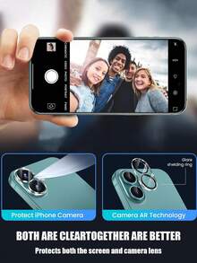6 合 1 包：3 件高清玻璃屏幕保护膜 + 3 件相机镜头屏幕保护膜，兼容 iPhone 16 Pro Max/16 Pro/15/14/13/12/11 系列 - 無色 - 查看 3