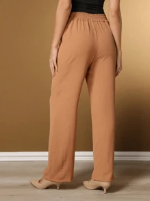 Plain Duna Pantaloons With Pocket Women's Fashion - Brown - View 2