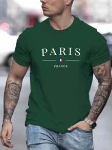 Men's Paris France T-Shirt Cotton Mesh Blouse Premium Shirt - Màu xanh hải quân - Xem 2