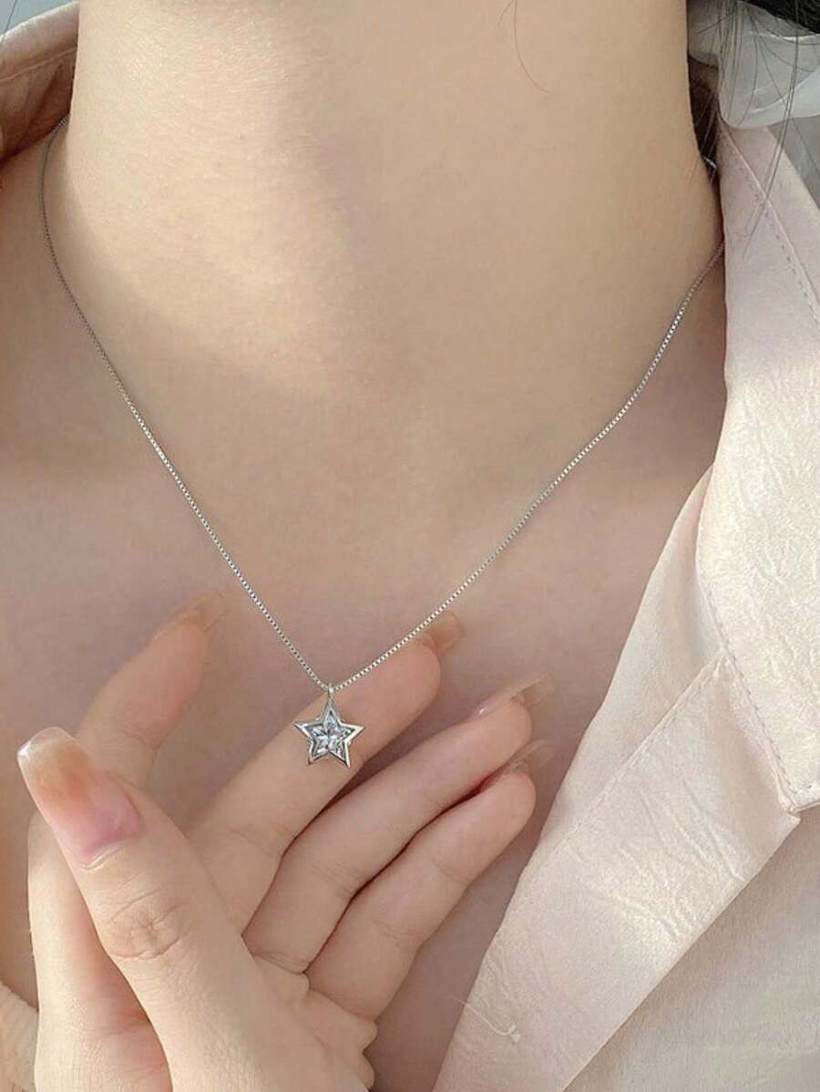 Star Point Of Light Necklace 45 Cm Pure 925 Silver - Silver - View 1
