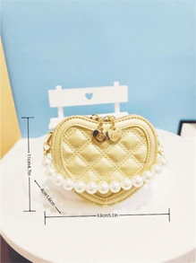 新款刺绣心形女童手提包，时尚公主风珍珠装饰手提包，时尚节日礼物 - 彩色 - 查看 9