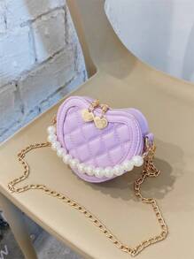新款刺绣心形女童手提包，时尚公主风珍珠装饰手提包，时尚节日礼物 - 彩色 - 查看 7