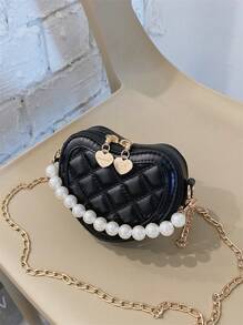 新款刺绣心形女童手提包，时尚公主风珍珠装饰手提包，时尚节日礼物 - 彩色 - 查看 4