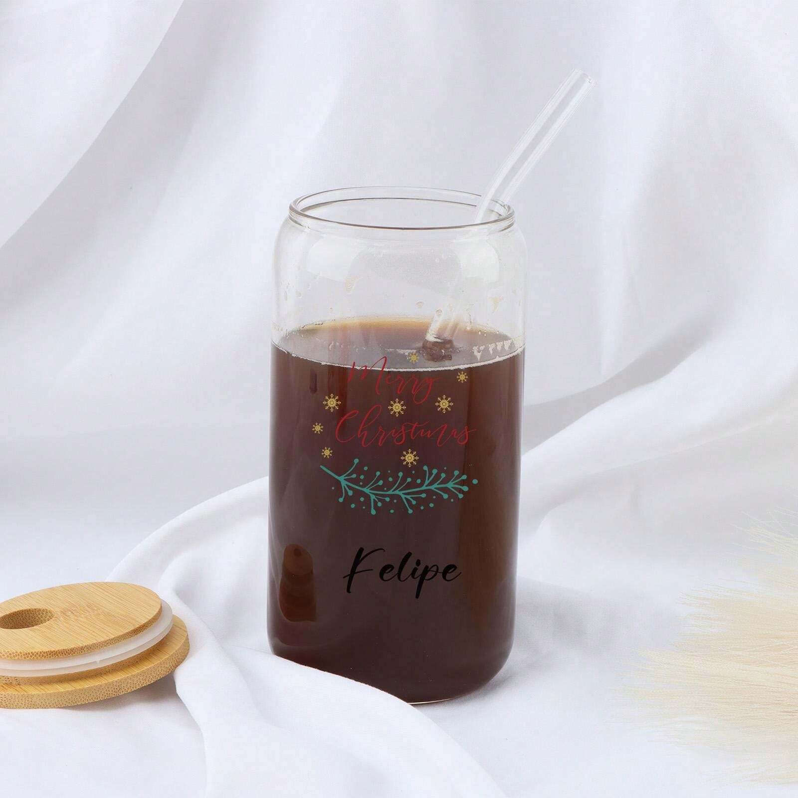 Customized Name Transparent Tumbler Cup With Straw, Heatproof Glass