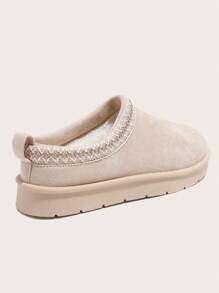 Women's Fashionable Striped Slip-On Low-Top Warm Lined Short Snow Boots, Casual Winter Beige Waterproof Rubber Outsole Snow Shoes