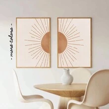 波西米亚太阳印刷品套装，2 件套，抽象日出艺术印刷品，中世纪现代墙面艺术，复古日落墙面艺术装饰，可打印波西米亚海报，无框 - 黑色 - 查看 1