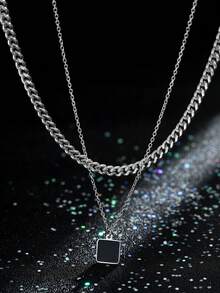 Bộ 2 dây chuyền nhiều lớp thời trang có mặt trang trí bằng đá Zirconia, quà tặng cho tiệc nam, Giáng sinh, năm mới, ngày lễ tình nhân - Nhiều màu - Xem 9