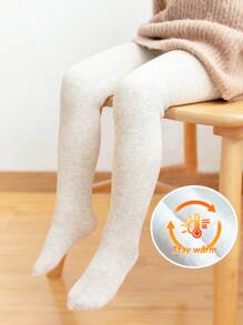 1 件加厚純色褲襪,底部開口,適合幼兒女孩,冬季日常穿著 - 黑色 - 查看 20