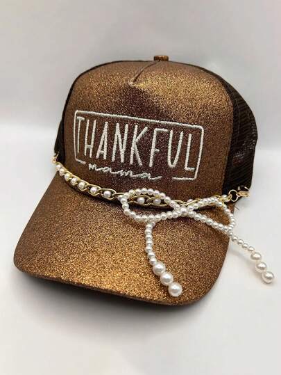 1pc Cute Faux Pearl Bow Decor Tassel Hat Chain Accessory, Fashionable Bow Decor, Suitable For Women, Perfect For Party And Everyday Wear