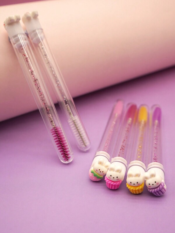 1/3/5/7pcs Cute Rabbit Cartoon Pattern Eyelash Mascara Eyebrow Brush, Portable Tube With Transparent Case, Adorable Bunny Design