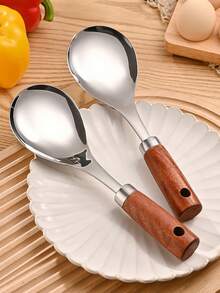 1 件装不锈钢不粘饭勺，木柄立式，耐热加厚饭勺 - 銀色 - 查看 4