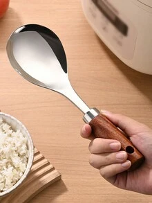 1 件装不锈钢不粘饭勺，木柄立式，耐热加厚饭勺 - 銀色 - 查看 3