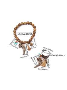TopHanqi Bộ trang sức vòng tay + nhẫn 2 món/bộ, vòng tay co giãn bằng hạt gỗ cà phê & nhẫn có thể điều chỉnh, phong cách Boho phù hợp cho phụ nữ, đeo hàng ngày, tiệc tùng, ngày lễ & làm quà tặng - màu cà phê - Xem 8