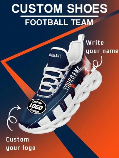 Men's Denver Football Designed Sneakers, Custom Logo Custom Name Customization Lightweight Comfortable Soft Bottom Sneakers For Men, Gym Training Breathable Tennis Shoes Unique Gift For Mom/Dad/Her/Him/Girlfriend/Boyfriend/Wife/Husband/Friend ﻿