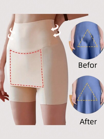 1 pieza Leggings para mujer de cintura alta con control de abdomen, pantalones cortos sin costuras - Modelador de doble capa para un silueta suave, un imprescindible para días ventosos