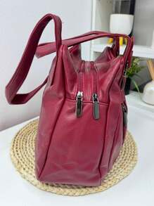 Elegant Women Business Bag, New Punk Fashion Style. Adjustable And Detachable Cross-Shoulder Straps - 酒紅色 - 查看 4