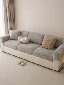 1pc Winter Plush Fleece Thick Stretch Sofa Cover Set, 1234Seats, Cushion Slipcover For Sofa Seat, Backrest & Armrest, All Season Universal - Light Grey - View 8
