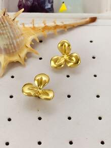 Hoa tai 3D lớn cho nữ Hoa tai cánh hoa sang trọng Bohemian Elegance Hoa tai kim loại mạ lớn - Vàng - Xem 11