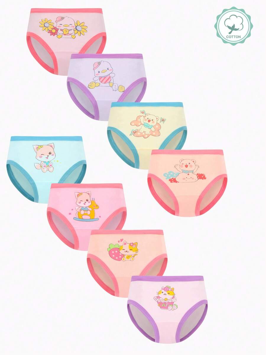 Young Girl 8pcs Soft Comfortable Cute Cartoon Pattern Casual Triangle Style Underwear - Multicolor - View 1