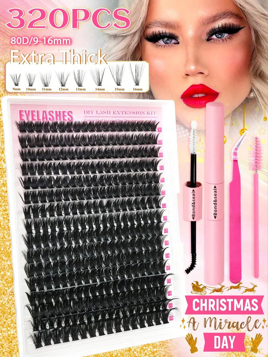 320 Cụm mi riêng lẻ 80D D Curl 9-16mm Cụm mi DIY hỗn hợp Dày hơn & Tự nhiên & Dày đặc & Khối lượng ấn tượng Sử dụng tại nhà hoặc khi di chuyển Cho cuộc sống hàng ngày & Tiệc tùng & Lễ hội âm nhạc & Giáng sinh vui vẻ - màu đen - Xem 1