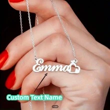 定制英文名字吊坠项链配心形吊饰，优雅吊牌项链，女士个性化配饰礼物 - 銀色 - 查看 1
