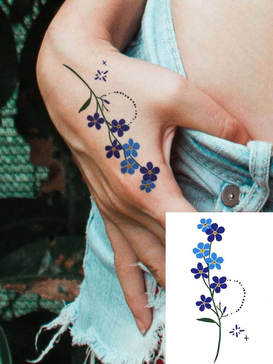 1 miếng dán hình xăm cánh tay họa tiết hoa nhỏ nhiều màu & xanh đậm đơn giản, miếng dán hình xăm tạm thời chống nước sáng tạo cá nhân hóa cho cánh tay & lưng, phù hợp với những người thời trang hợp thời, lấy cảm hứng từ - Nhiều màu - Xem 1