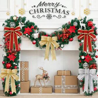 6 Pieces Glitter Christmas Tree Bow, Red/Gold/Silver Christmas Wreath Bow, Ribbon Bows Christmas Tree Hanging Ornaments For Holiday Christmas Decorations