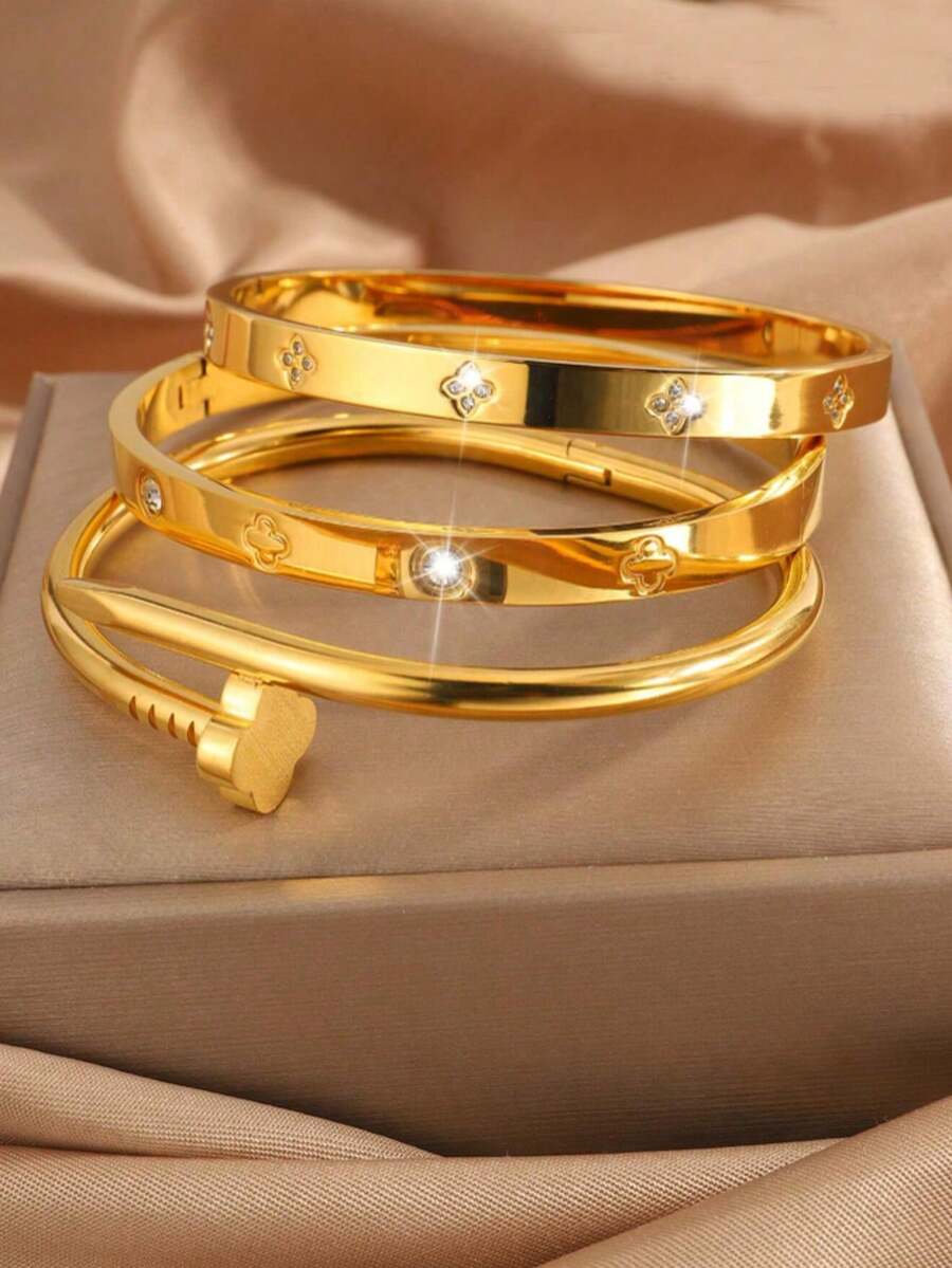 Bộ vòng tay đính đá hình cỏ bốn lá bằng thép không gỉ DYYC thanh lịch + Vòng tay đính đá hình cỏ bốn lá + Vòng tay khảm đá hình cỏ bốn lá, Thích hợp để đeo hàng ngày, đi nghỉ, làm quà tặng bạn gái. Không thấm nước, không phai màu, Giáng sinh, Năm mới, Quà tặng ngày lễ tình nhân - vòng đeo tay - Xem 1