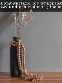 1 Stück Weihnachts-Holzperlen-Kranz-Girlande, ca. 64 Stück Doppelzipfel-Quasten-Perlenstränge mit 16mm Durchmesser und ca. 120cm Länge, Heimdekoration, mehrstufige Tablett- und Vasenobjekte als beste Geschenke
