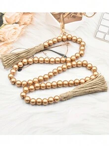 1 Stück Weihnachts-Holzperlen-Kranz-Girlande, ca. 64 Stück Doppelzipfel-Quasten-Perlenstränge mit 16mm Durchmesser und ca. 120cm Länge, Heimdekoration, mehrstufige Tablett- und Vasenobjekte als beste Geschenke