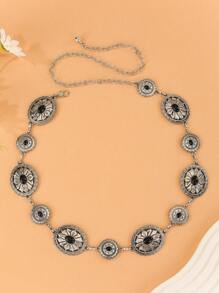 镂空波西米亚风可调节金属腰链，时尚女士腰带，几何图案金属装饰，适合派对、婚礼、春夏秋冬、夏季、秋季、万圣节等场合。