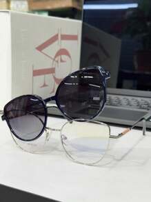 Women's 2 In 1 Clip-On Cat Eye Glasses Frame With Shiny Leg Modern 10169 - Màu xanh lam - Xem 1