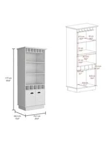 Gabinete bar de 70 pulgadas de altura con 10 estantes de vidrio, 5 cubículos y 3 estantes abiertos y gabinete blanco, DreamDecor