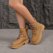 Damen Stiefel mit seitlichem Reißverschluss, lässig, mit dicker Sohle und Retro-Design - Kamelfarben - Übersicht 3