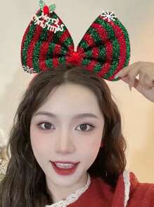 2pcs/Set Christmas Snowflake Sequin Striped Headbands, Red & Green, Suitable For Xmas & New Year Gifts, Daily Accessory - Multicolor - View 5