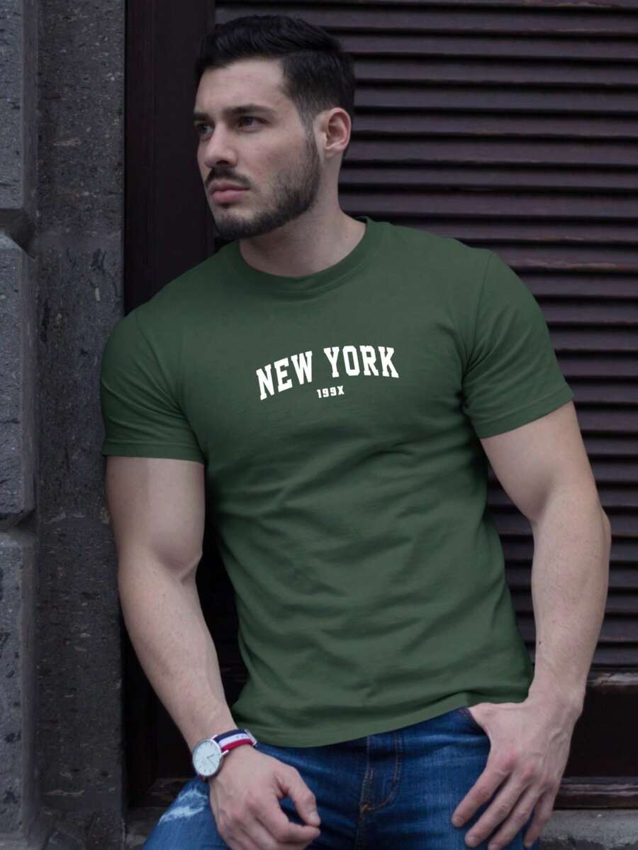 New York 199X Men's Stylish Cotton T-Shirt 100% Cotton - màu xanh lá - Xem 1