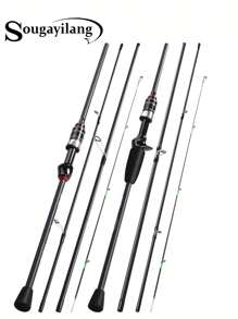 SOUGAYILANG Caña de pescar de carbono ultraligera para lanzar/girar de 2-6 libras, 2,1 m, portátil, de 4 secciones, caña de pescar de señuelo con mango antideslizante cómodo, equipo de pesca