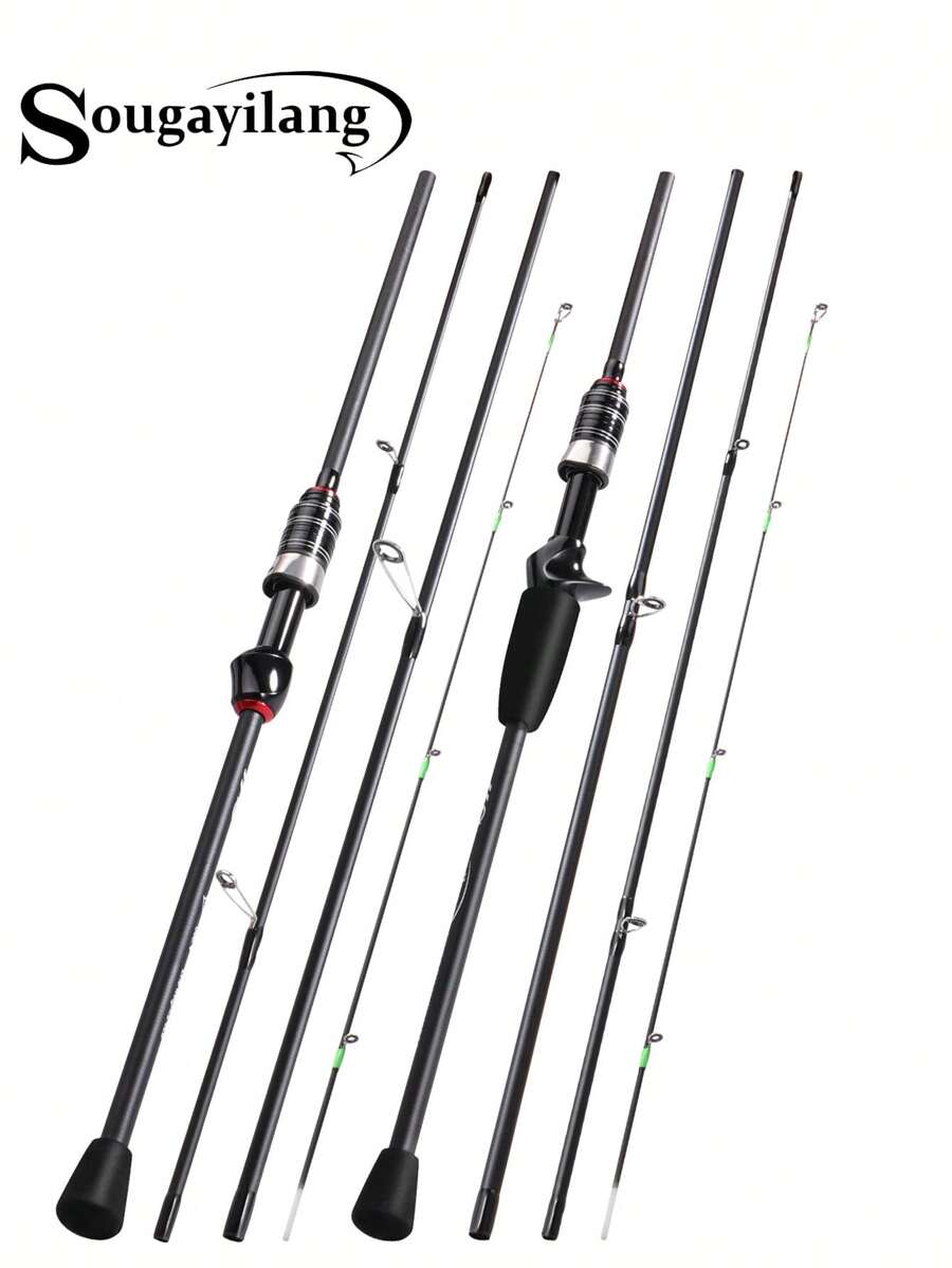 SOUGAYILANG Caña de pescar de carbono ultraligera para lanzar/girar de 2-6 libras, 2,1 m, portátil, de 4 secciones, caña de pescar de señuelo con mango antideslizante cómodo, equipo de pesca